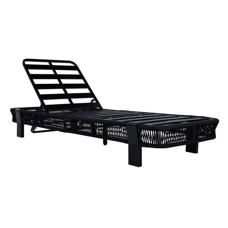 Chaise longue d'extérieur Bodhi Modern Coastal, Corde noire / cadre noir