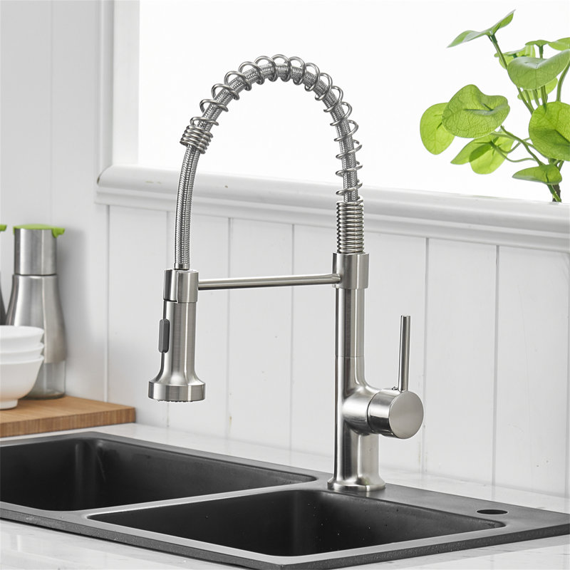 Kitchen Faucet With Pull Down Sprayer, Single Handle Single Lever Kitchen Sink Faucet, Brushed Nickel