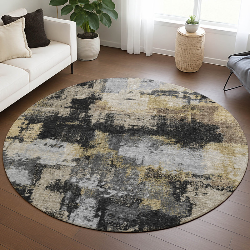 Machine Washable Indoor/Outdoor Chantille ACN2913 Modern Rug, 8' Round, Black