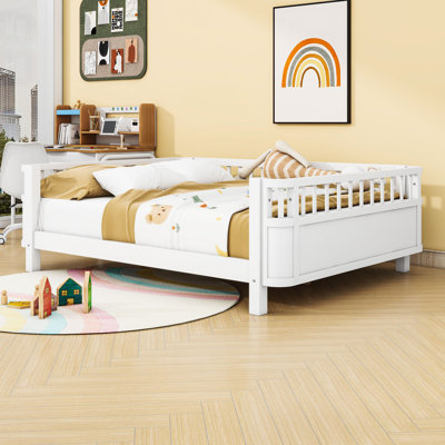 Wooden Bed with Safety Features and Slats