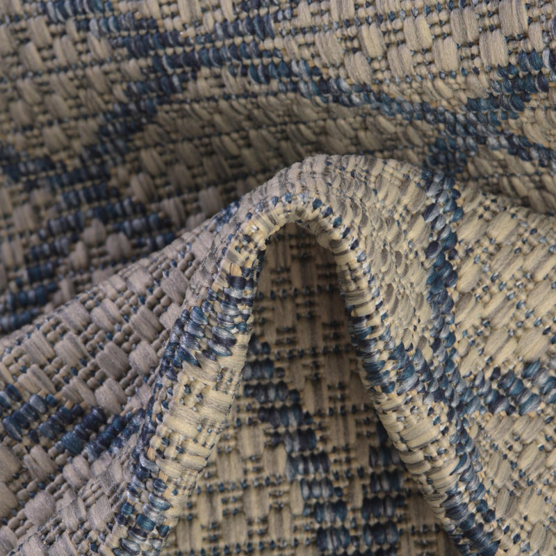 Gray Blue Gitter Indoor/Outdoor Trellis Rug, Round 10'