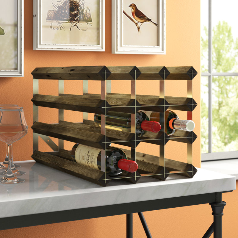 24 Bottle Floor Wine Bottle Rack, Dark Oak Stained Pine