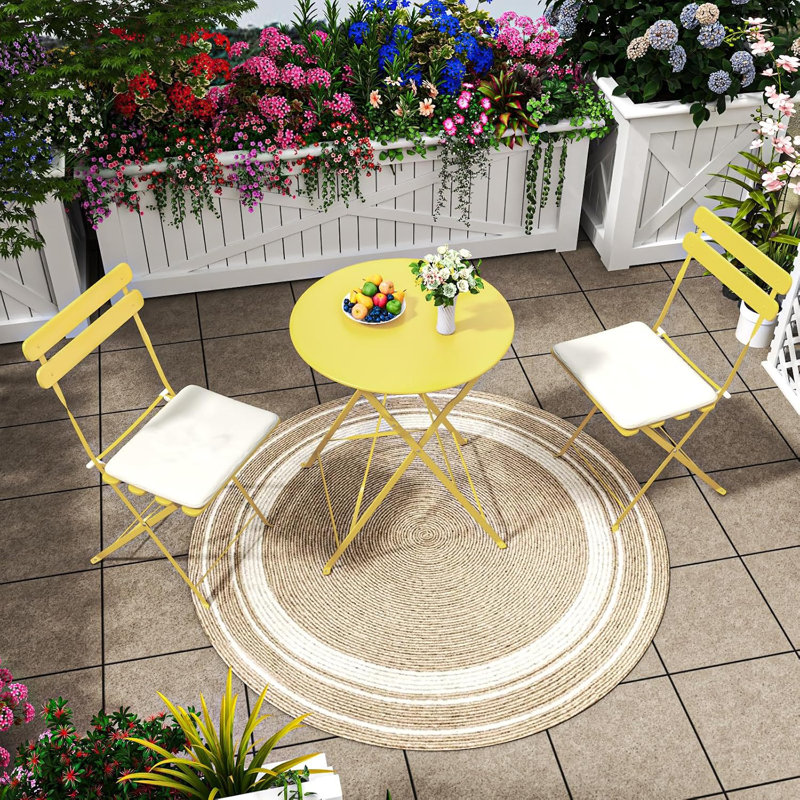 Premium Frame Patio Bistro Set With Seat Cushion, Folding Outdoor Patio Furniture Sets, 3-Piece Patio Set Of Folding Patio Table And Chairs