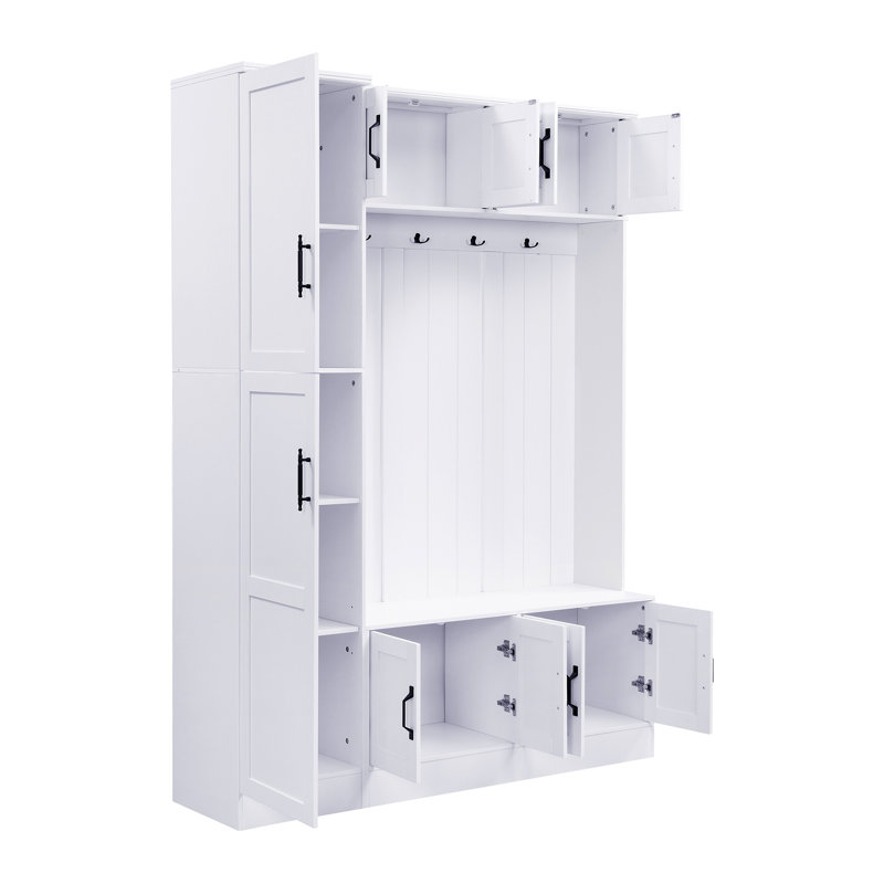 VIBE HAUS 79'' Tall Modern Hall Tree With Shoe Storage, 4-In-1 Entryway Bench With 6 Cabinets, 4 Coat Hooks & Adjustable Shelf