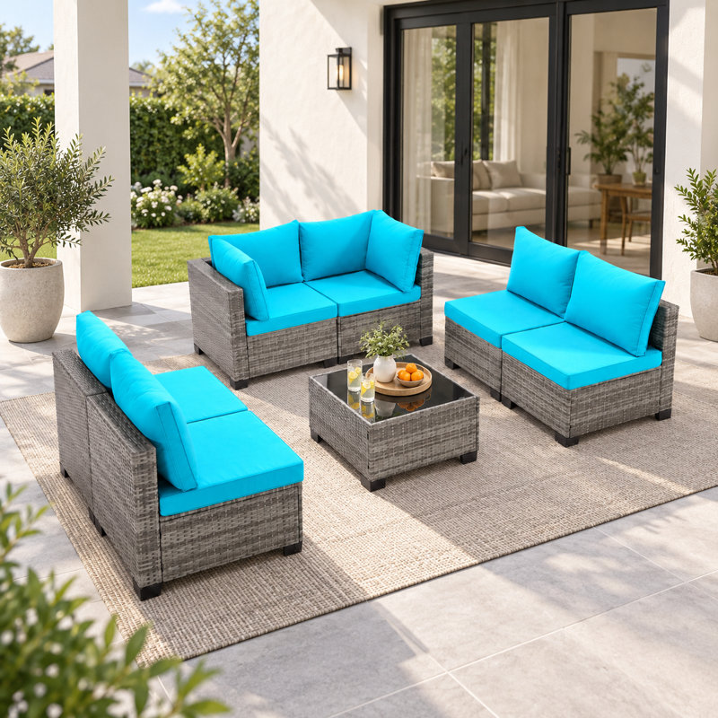 Ensemble de conversation pour patio 7 pièces avec table 7 pièces, Bleu paon