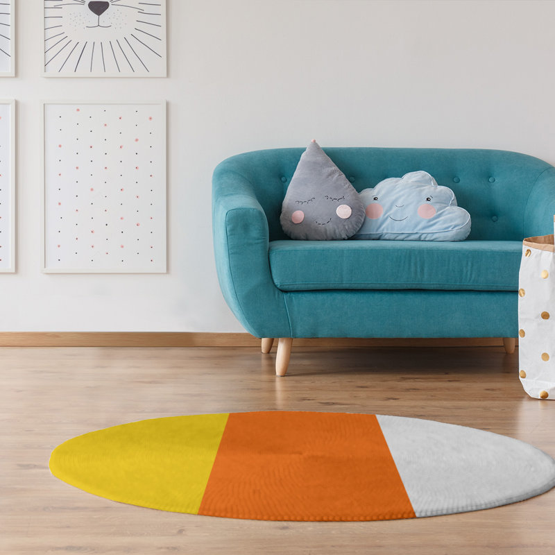 Tapis tissé à plat jaune/orange/blanc Miami, Rond 5 pi