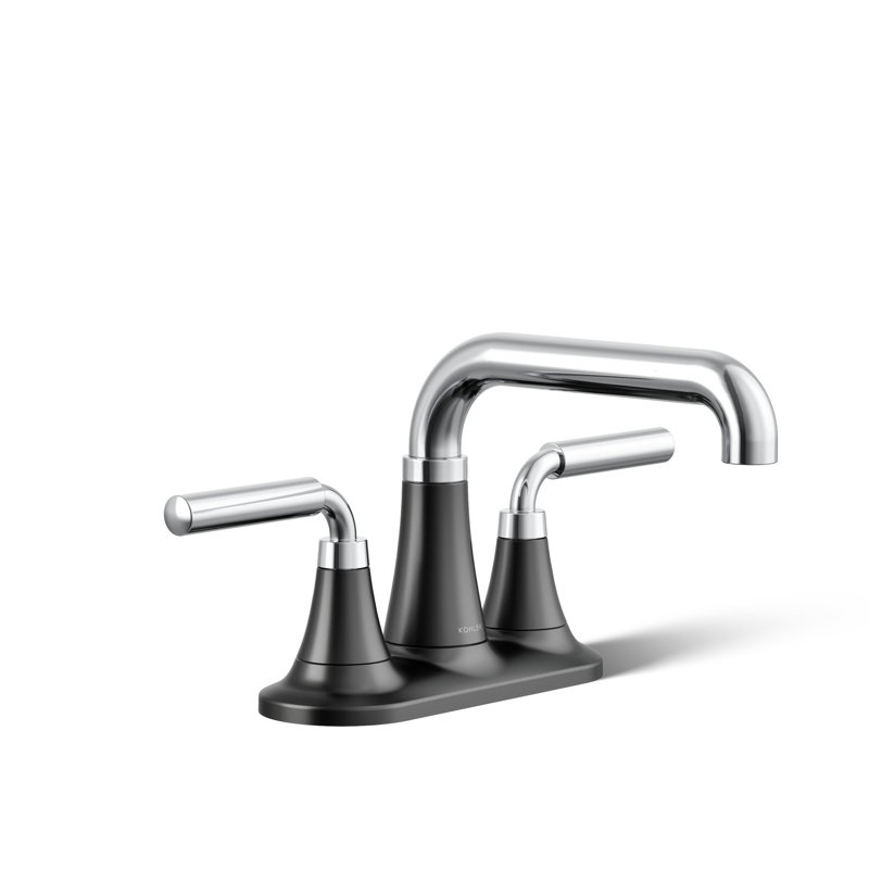Robinet de lavabo de salle de bain central à deux poignées Tone avec drain de clic, 1,2 gal / min, Noir mat / Chrome poli