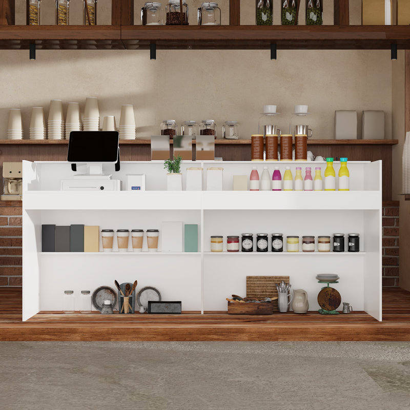 220cm White Reception Desk with Storage - P2 Melamine Front Desk Cabinet for Office & Lobby