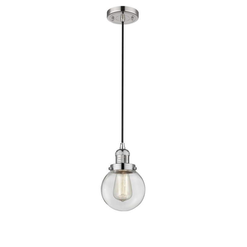 Luminaire suspendu sphère 1 lumière Clementina, Nickel poli, Boîtier blanc mat, Ampoule DEL rétro de 3,5 watts