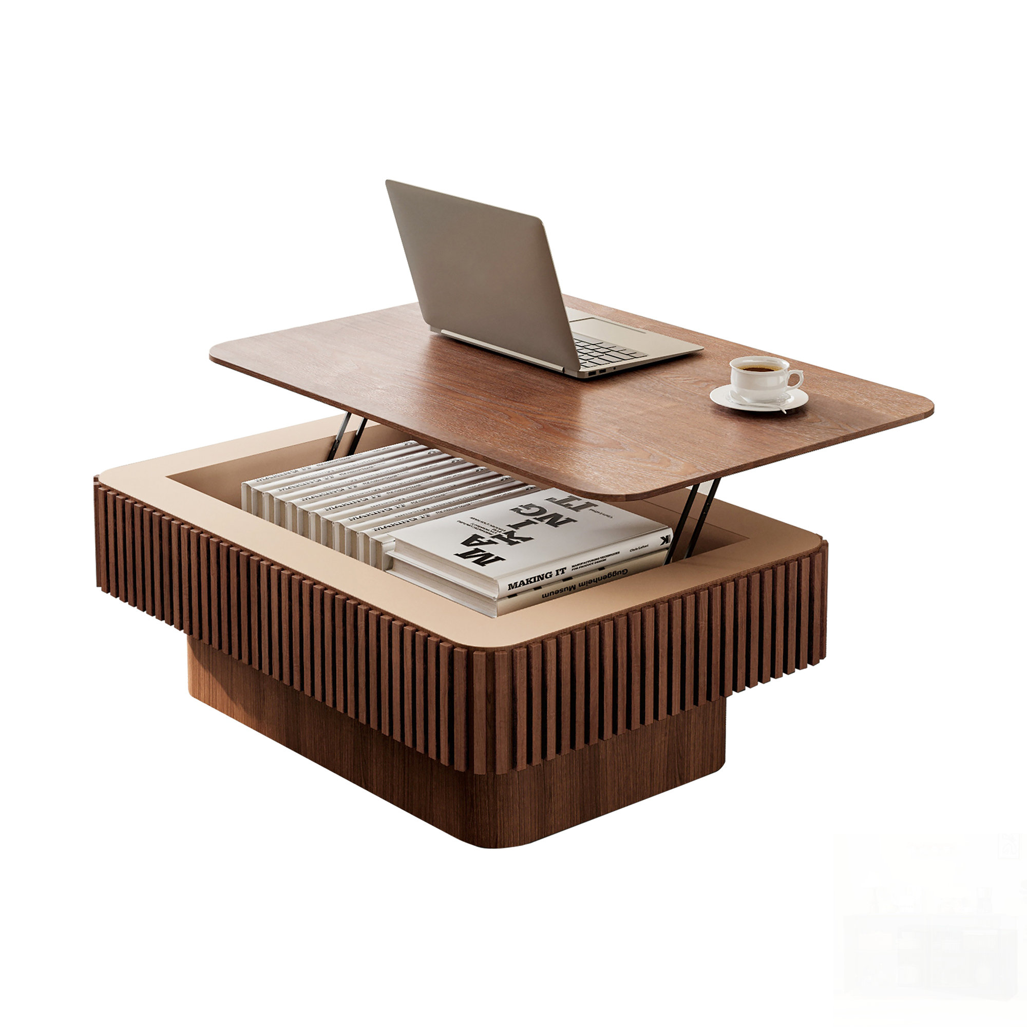 George Oliver Fluted Lift-Top Coffee Table With Adjustable Height And ...