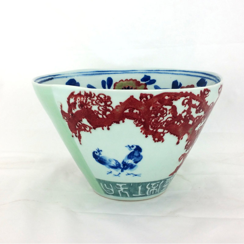 Bol décoratif en porcelaine blanc / vert / rouge
