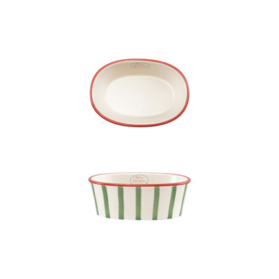 Merry Stripes Artisan Stoneware Oval Baker