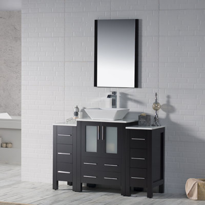 Mance 48.25 " W Freestanding Standard Free Standing Single Double Single Vanity Bathroom Vanity With Ceramic Top with Mirror