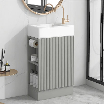 Meuble-lavabo de salle de bain avec lavabo en céramique, armoire grise 18,6 po