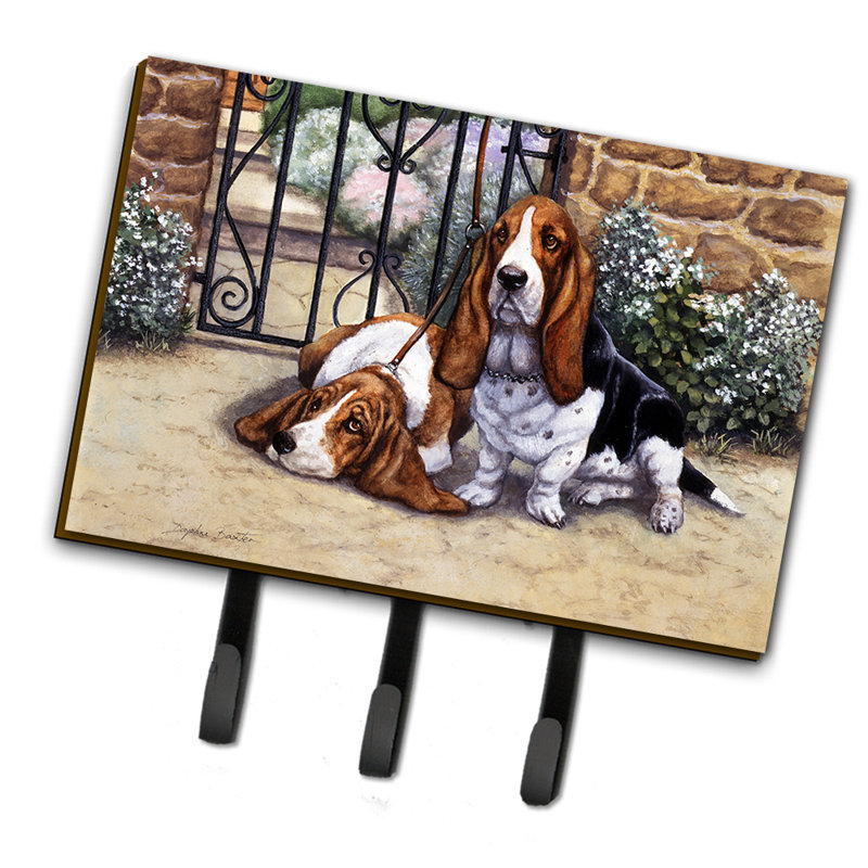 Organisateur de clés mural avec crochets pour clés Basset Hound at the Gate