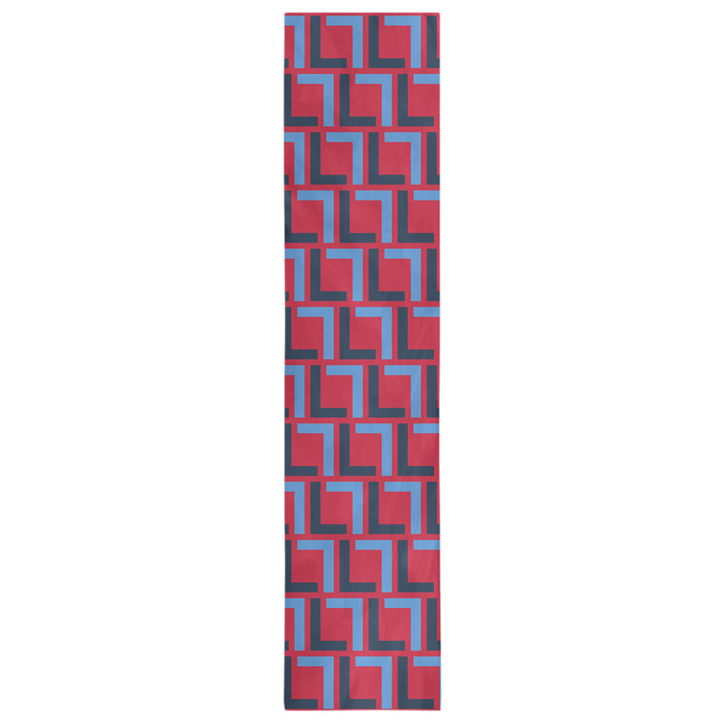 Tiptonville Geometric Table Runner, 72" x 16", Navy/Silver/Red, Cotton