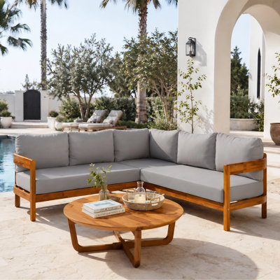 Ensemble de canapé modulaire de patio en bois massif 5 personnes avec coussins et pieds réglables Acacia