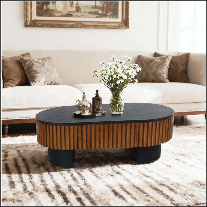Table basse elliptique 43,7 "avec rangement caché - Plateau de table amovible, Noir / brun