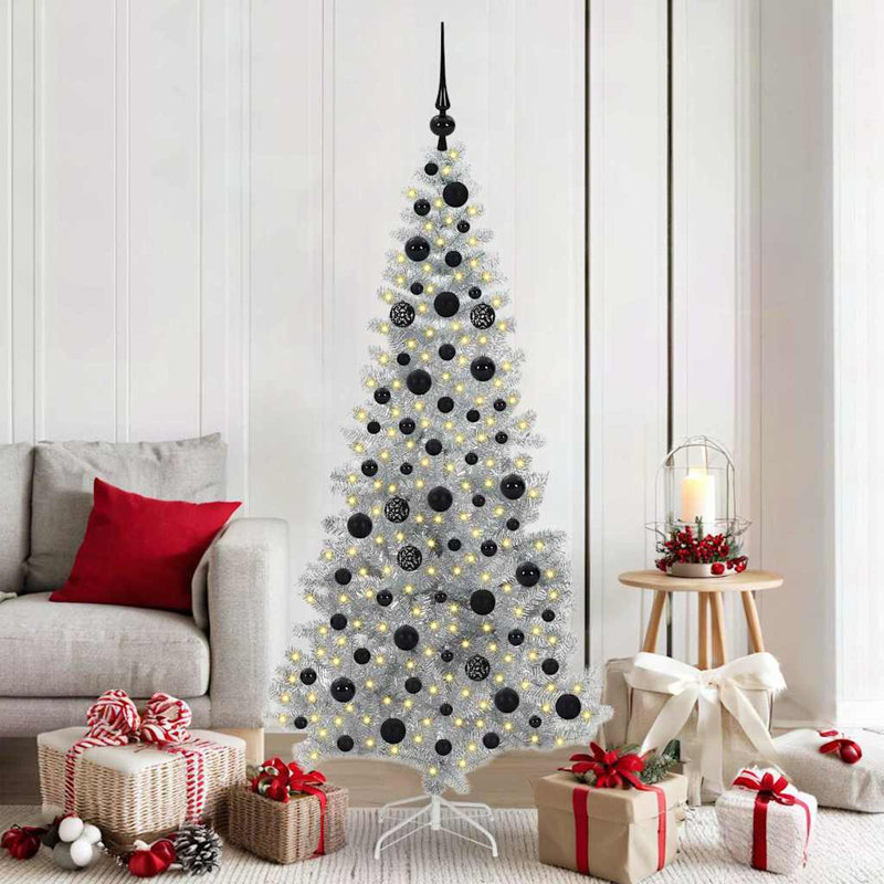 vidaXL Christmas Tree with 300 LEDs with Stand Silver PET, 5.91 ft