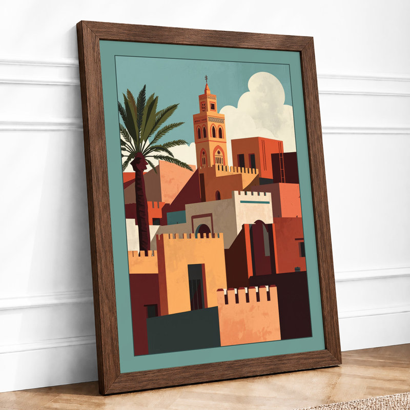 Desert Settlement Art Deco - Framed Print, A4 - 29.7 x 21.0 cm, Walnut