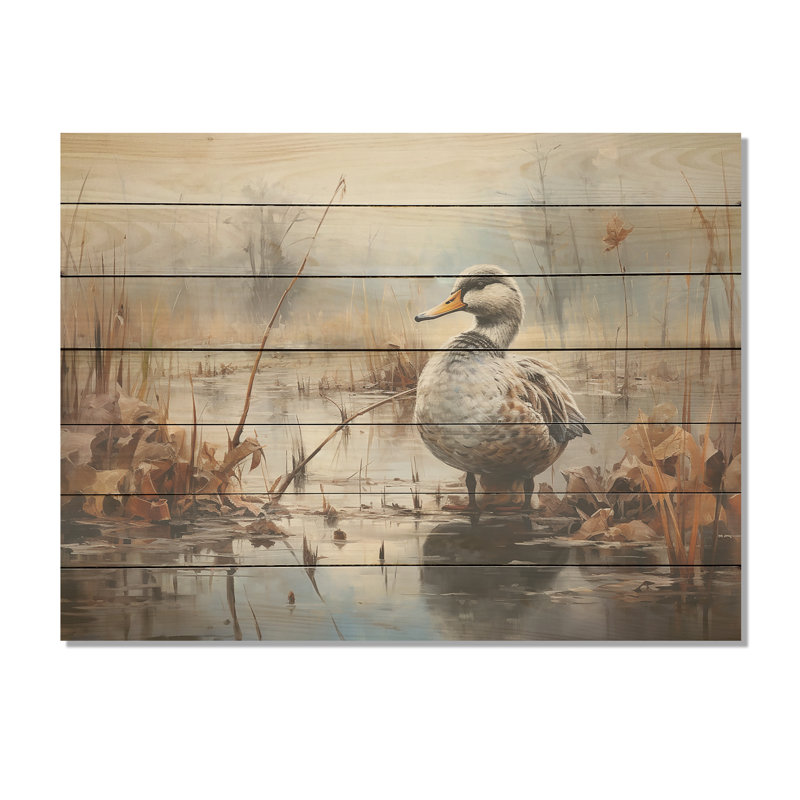 Misty Marsh Duck IV - Canard sur bois, H 10 po x l 20 po x P 0,78 po