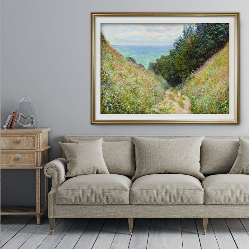 «Road at La Cavée» par Claude Monet, reproduction, H 31 po x l 43 po x P 1,5 po, Cadre noir