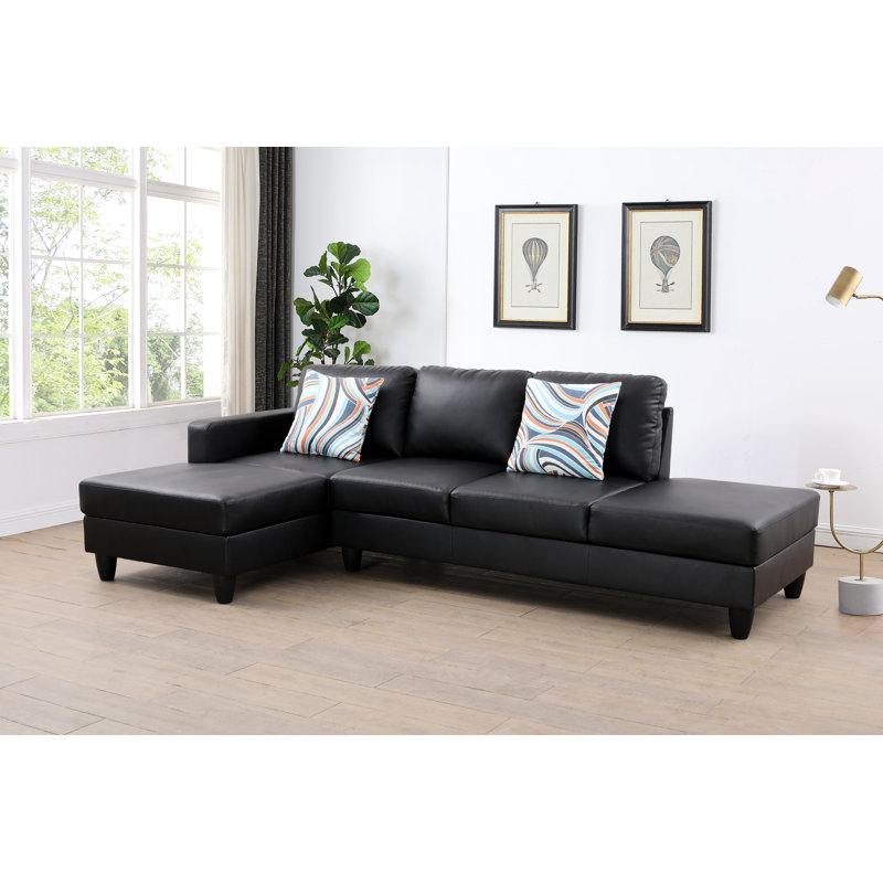 Kerriana Faux Leather Sectional, Black Faux Leather, Left Hand Facing