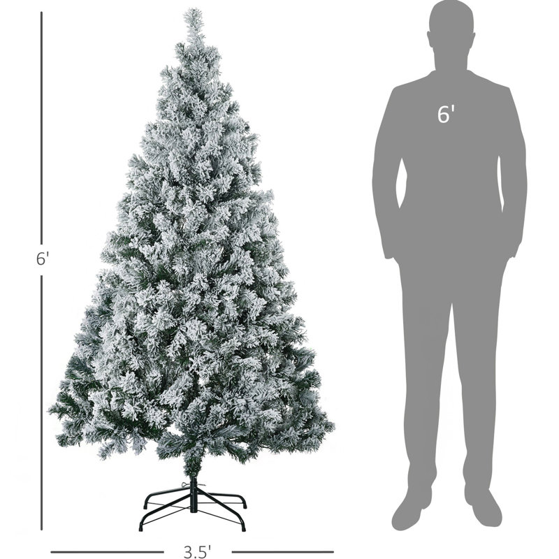 Arbre de Noël de 6 pi avec des feuilles et une base en acier robuste, 607 branches en plastique stables et festives, option élégante