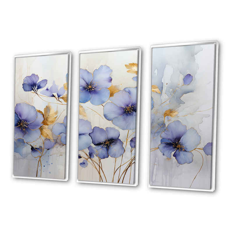 Ensemble de salon violet et or, Cadre flottant blanc, H 28 po x l 36 po x P 1 po