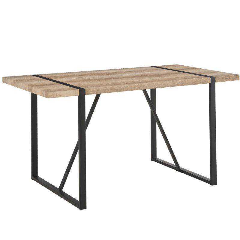 55" Rustic Dining Table, Wood Tabletop And Black Metal Legs, Seats 4-6, Warm Inviting Atmosphere Industrial Powder Coated Modern Design, 4-6