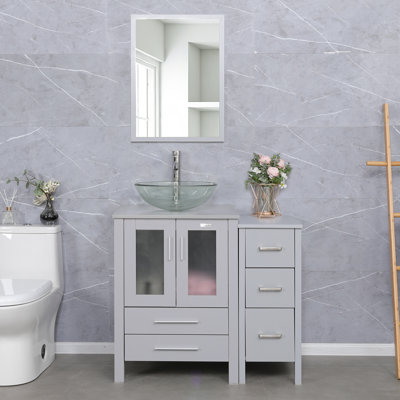 3 combo 36" Single Bathroom Vanity Set with Vessel Sink, Faucet, Drain