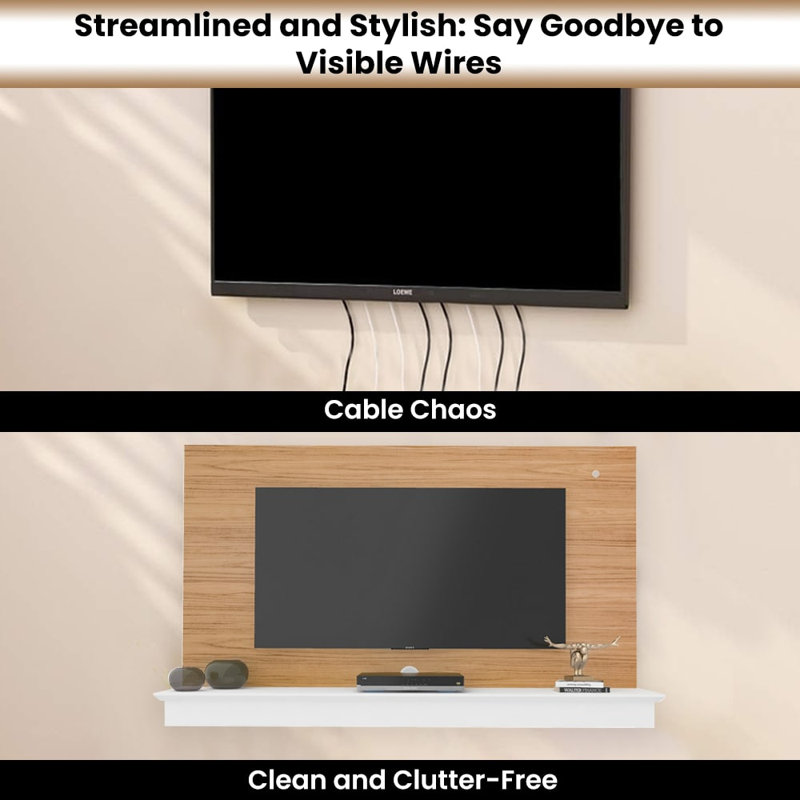 Dymphia Floating Entertainment Center for TVs up to 55 inch, TV Wall Panel with LED Strip and Shelf, Natural/White