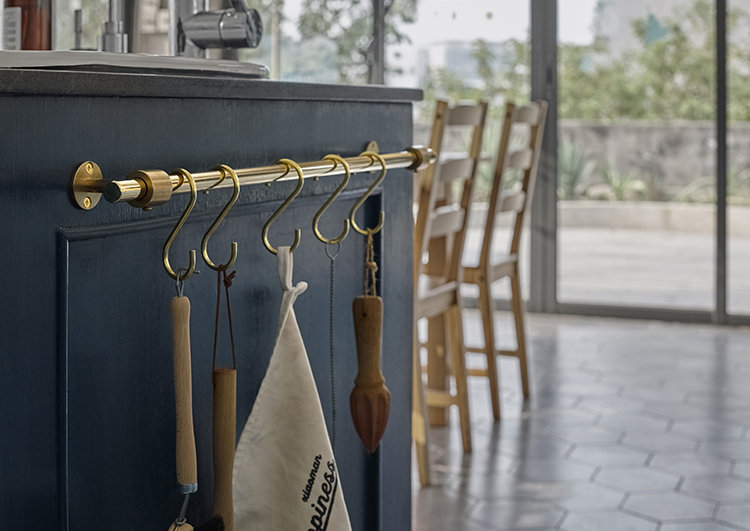 Solid Unlacquered Brass Kitchen Rails Pot Racks, 35.4"W
