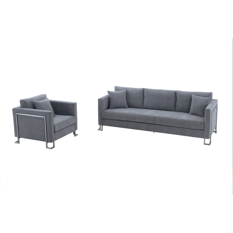 Euda 2 Piece Fabric Upholstered Sofa & Chair Set, Gray 100% Polyester