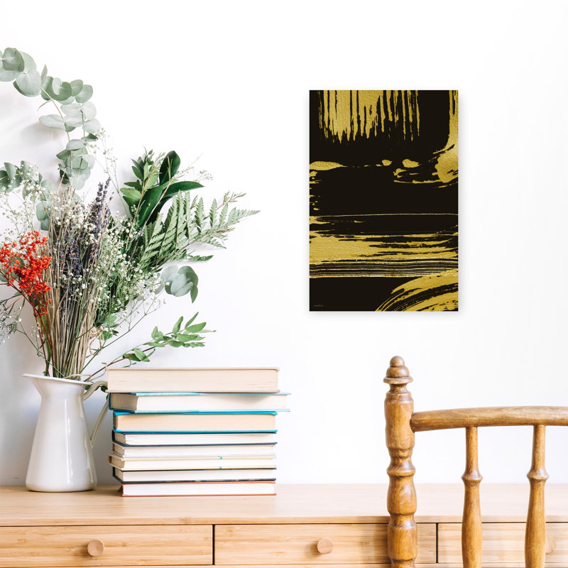 Art mural abstrait contemporain doré au chocolat doré, H 18 po x l 12 po