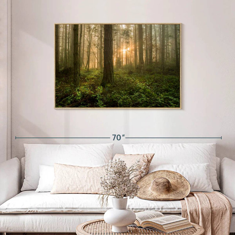 Lever de soleil sur la forêt de l'île Lummi, Cadre flottant en bois naturel, 43 po x 29 po