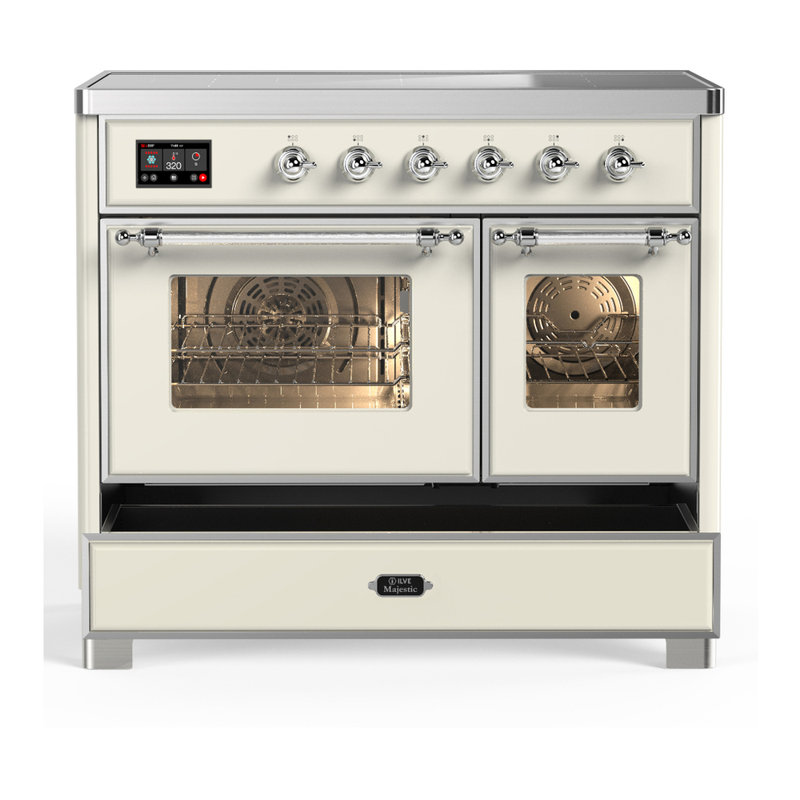 Majestic III Series 40 Inch Induction Range with 6 Induction Elements in Stainless Steel (Brass Trim), Antique White, Chrome