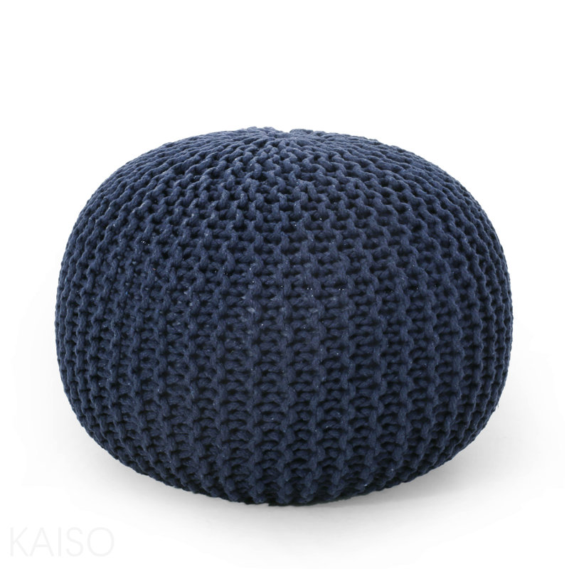 Repose-pieds pouf tricoté en coton - bleu marine, Marine