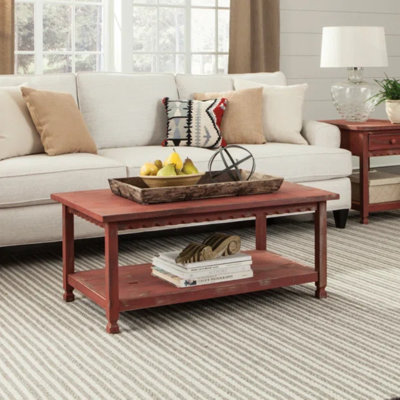 Brigid Country Cottage Farmhouse Coffee Table - 42x24x18 Inch Coffee Table with Storage Shelf for Living Room Decor - Rustic Living Room Furniture