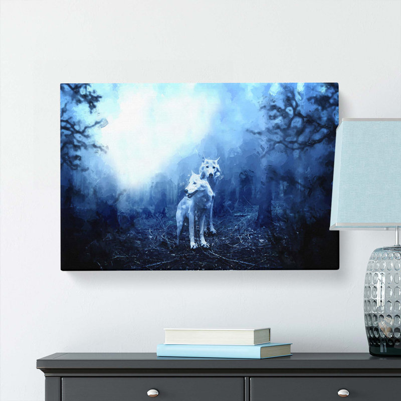 White Wolves In The Forest In Abstract - Wrapped Canvas Painting, 35cm H x 50cm W x 3cm D