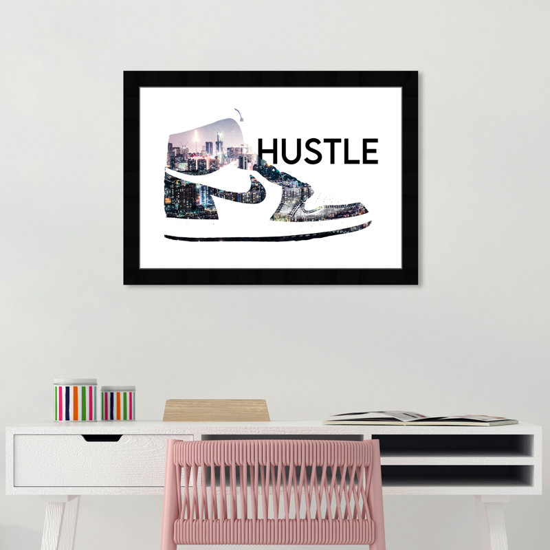 Impression d'art mural sur papier Fashion and Glam Hustle Sneaker, Cadre noir