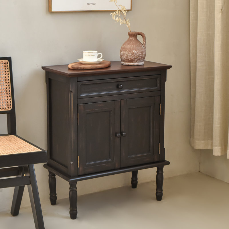 Farmhouse Buffet Cabinet With Storage, Door Coffee Bar Sideboard Storage Cabinet, Brown Top/Black Base