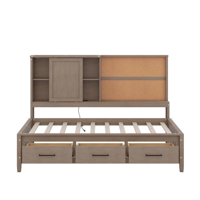 Lit de jour simple avec tablettes, Bois antique