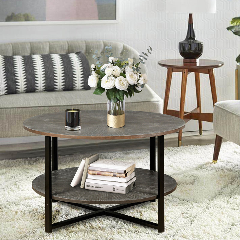 Table basse ronde de 31,5 po x l 31,5 po x H 18,3 po avec rangement à 2 niveaux
