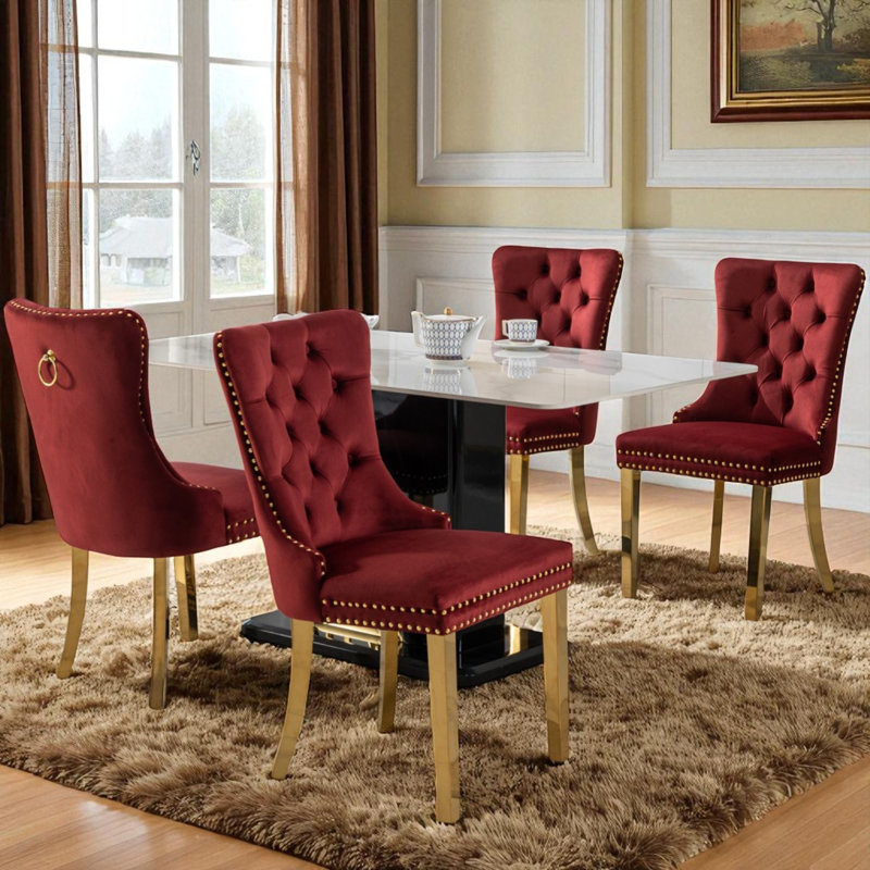 Chaises de salle à manger rembourrées Modern, Doré, Rouge, 4