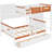 White + Orange Twin Over Full Bunk Bed, Integrated Wardrobe, Shelves And Drawers, Bedroom Storage Solution Organization