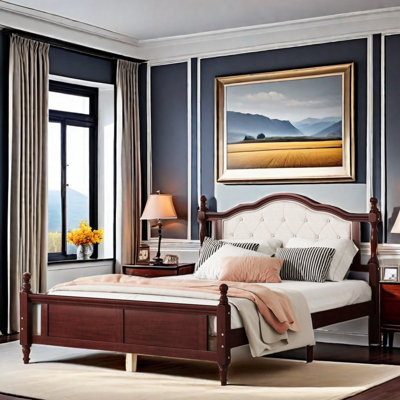 Dijan Wooden Bed with Upholstered Headboard and Panel Footboard