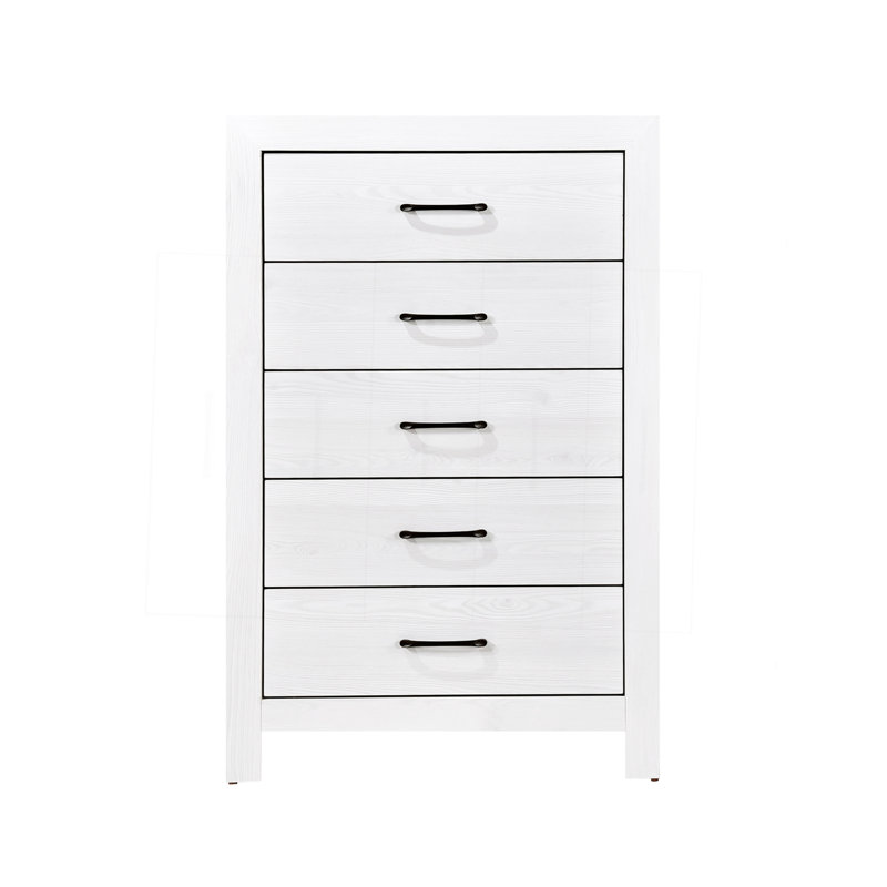 Commode de rangement blanche à 5 tiroirs avec quincaillerie noire 1 pièce