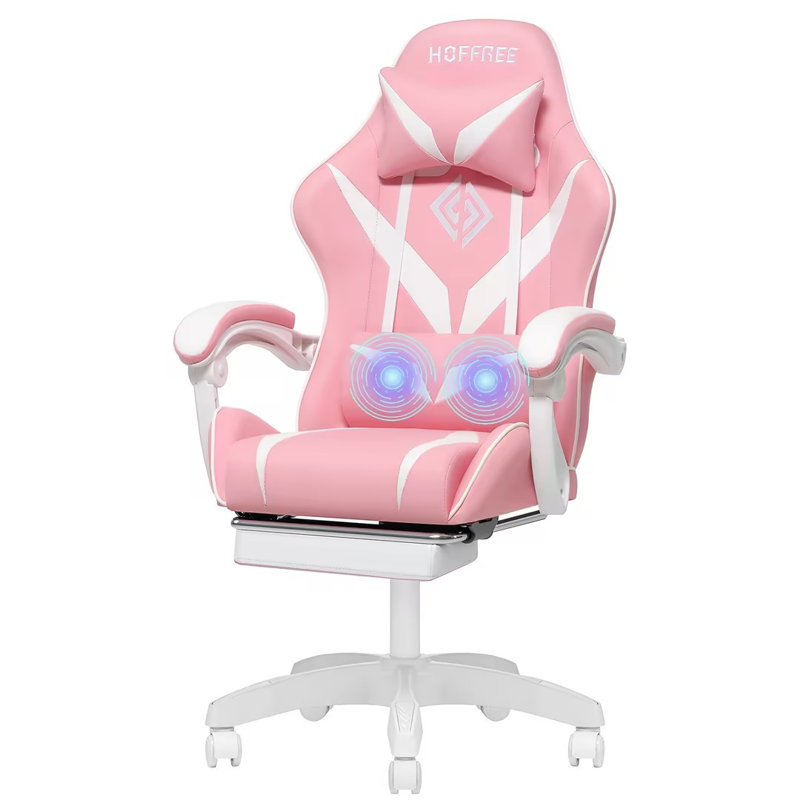 Fauteuil de jeu inclinable et ergonomique Ivy Bronx, Rose / blanc, Blanc