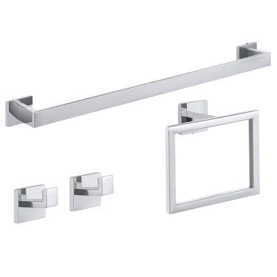 Black And Gold 4-Piece Bath Hardware Set: Towel Bar, Towel Hook, And Towel Ring For Bathroom Wall